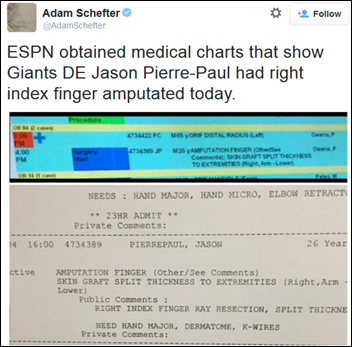 Jason Pierre-Paul Sues ESPN, Schefter For Leaking Medical